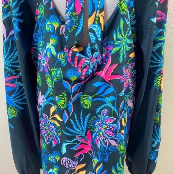 Lilly Pulitzer Imani Long Sleeve Top Blouse Tropic Floral Paradise Glow size XXS - Picture 10 of 15